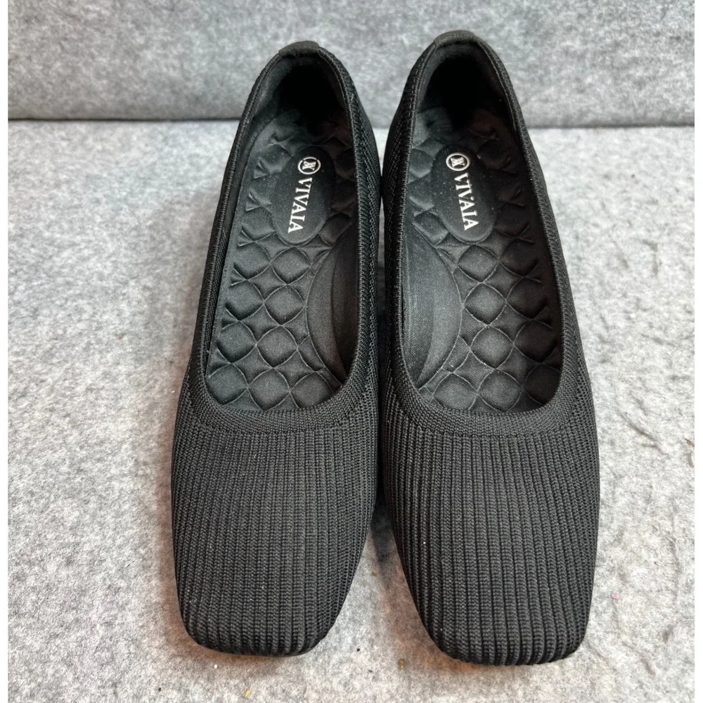 Vivaia Black Knit Square Toe Wedge Pumps Shoes Comfort Womens Size 38.5